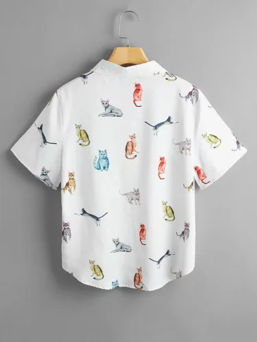 Vista 2 de SOLY HUX Women's Figure Print Button Down Shirt Graphic Pattern Short Sleeve Crop Tops Casual Blouses