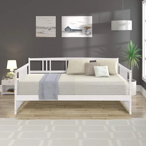 Vista 14 de Flieks Sofá cama de madera de tamaño individual, sofá cama multifuncional de madera maciza con soporte de 10 listones de madera (espresso)