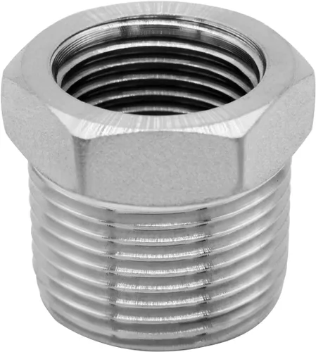 Vista 2 de Adaptador de acero inoxidable de 1 pulgada macho NPT a 1/2" hembra NPT reductor hexagonal buje adaptador de montaje de tubería (paquete de 5)