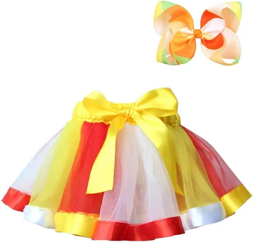 Vista 7 de BGFKS Falda tutú de tul de ballet en capas para niñas pequeñas con lazos coloridos para el cabello Azul