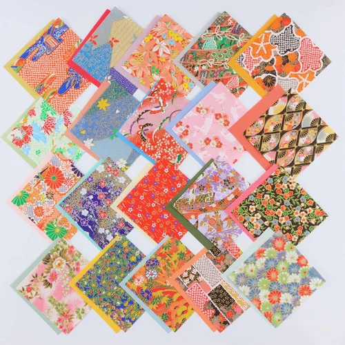 Vista 5 de Papel tradicional japonés Mino Washi Chiyogami Washi, colorido papel de origami Yuzen, diseño surtido, 3.93 en 40 hojas