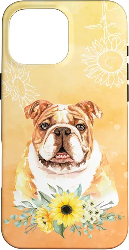 Vista 19 de iPhone 16 Cute English Bulldog Dog Bully - Sunflower Floral Flowers Case