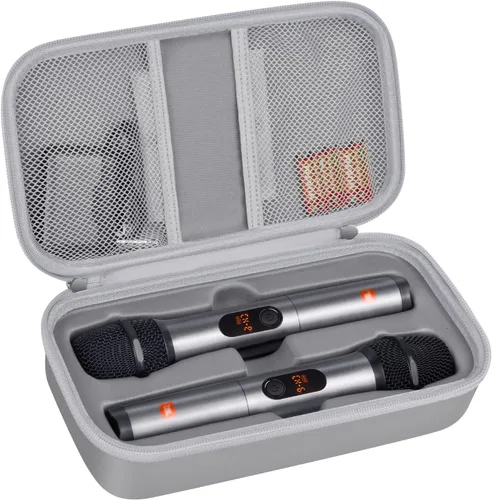 Vista 16 de Funda de micrófono inalámbrico compatible con el sistema de dos micrófonos inalámbricos JBL, bolsa de viaje de mano con micrófono dual para cantar