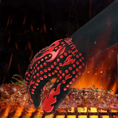Vista 5 de Guantes resistentes al calor para barbacoa, guantes de horno 1472 ℉, 14 pulgadas, guantes de parrilla a prueba de calor para hombres, guantes