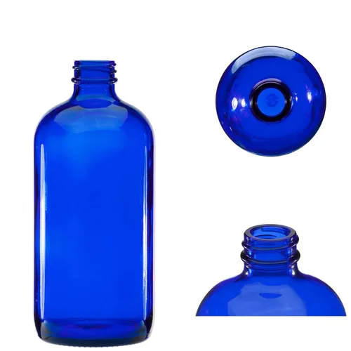 Vista 2 de Mountain West Botella de cobalto con pulverizador (16 oz 5-Pack) Botella redonda Boston de plástico PET con cuello 28-410