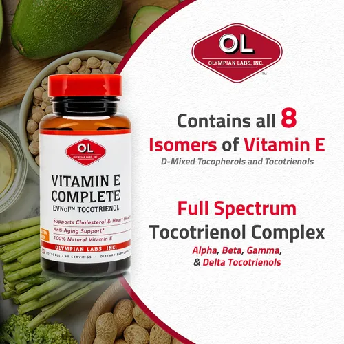 Vista 5 de Olympian Labs Vitamina E TOCOMIN COMPLETA, 200IU 60 cápsulas blandas, combate los radicales libres, apoya el cerebro, la piel y el cabello, 60