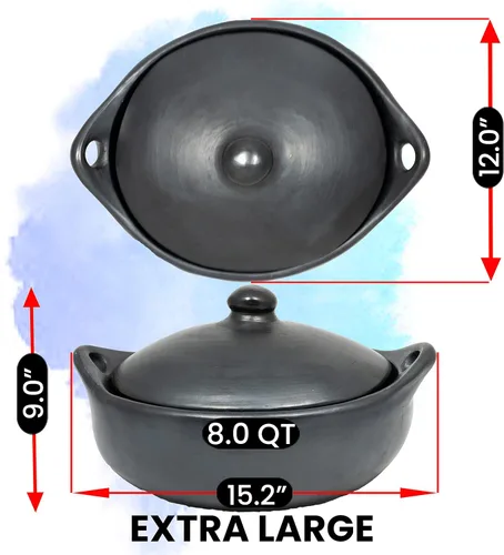 Vista 3 de Ancient Cookware, Cacerola ovalada de arcilla Chamba, extra grande, 7.5 cuartos de galón