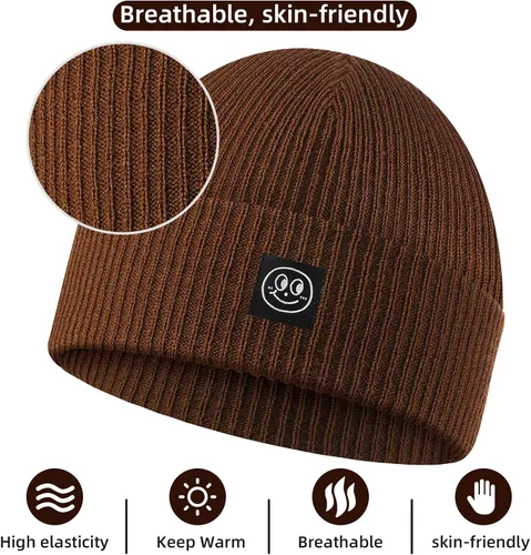 Vista 3 de Gorro para hombre con gorro de invierno con sonrisa, unisex, de punto, suave, cálido, con puños