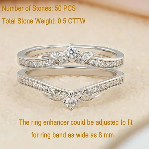 Vista 2 de Anillo de boda para mujer, bandas curvadas ajustables, apilables, anillos de media eternidad, AAAAA CZ 925, tamaño 4-12
