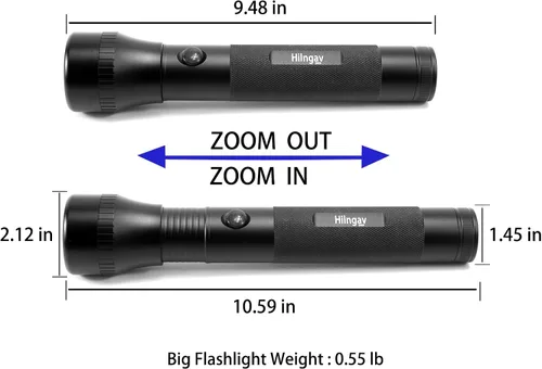 Vista 5 de Linternas LED Grandes de Batería D de 2 Celdas de Servicio Pesado, Linterna Antorcha de Aleación de Aluminio de Modo Único con Zoom, Linterna