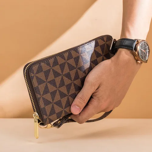 Vista 15 de Veki Billetera para mujer con doble cremallera y correa para la muñeca, monedero de cuero para tarjetas de crédito para mujeres y hombres, Negro A