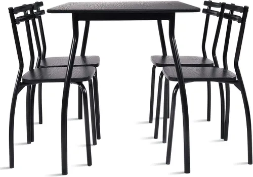 Vista 8 de GIANTEX Juego de mesa de comedor de 5 piezas para 4, mesa de cocina rectangular de 43 pulgadas y 4 sillas de comedor con patas curvas de metal