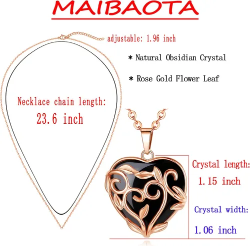 Vista 5 de MAIBAOTA Collar de punto de cristal curativo envuelto en flores, collares con dije de piedra de cristal natural, joyería de cuarzo reiki para mujer