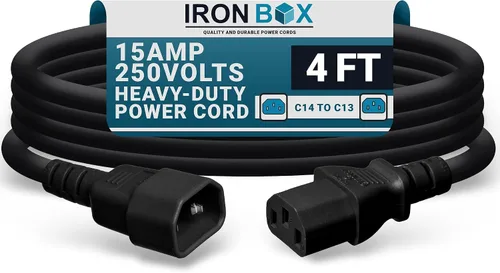 Vista 52 de IronBox Electric - Cable de Alimentación C14 a C13 de Servicio Pesado, 15A, 250V, Cable de Extensión para Computadora 14/3 AWG - Cables