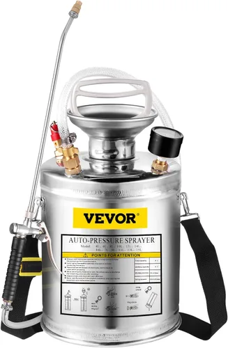 Vista 8 de Happybuy Pulverizador de bomba de acero inoxidable de 1 galón, varita de 12 pulgadas y manguera reforzada de 3 pies, medidor de presión, válvula