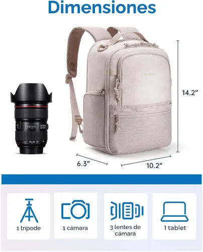 Vista 6 de BAGSMART Mochila para cámara, DSLR SLR SLR - Bolsas para cámara pequeña para fotógrafos compatibles con Sony Canon Nikon, correa para el hombro