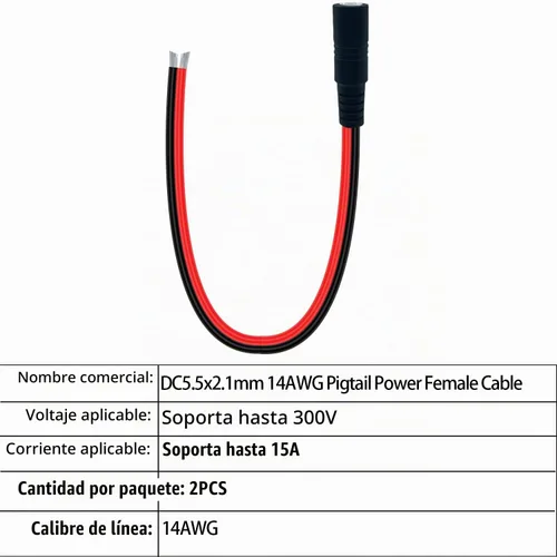 Vista 4 de 0.24m 5.5mmx2.1mm 14AWG Cable de Pigtail Hembra Cable de Reparación DC 5521 Conector para Cámara de Vigilancia CCTV Luz de Tira LED Fuente