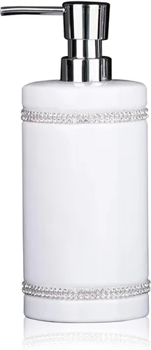 Vista 9 de Dispensador de jabón de cerámica negra con bomba plateada para baño, dispensador de jabón líquido de manos recargable, diseño de moissanita