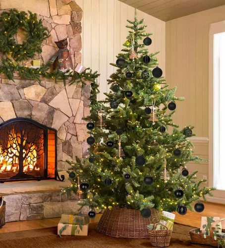 Vista 5 de 30 piezas de adornos de bola de árbol de Navidad irrompibles negros para decoración navideña