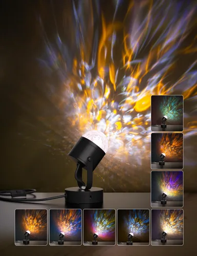 Vista 5 de Joyzy Lámpara de Mesa de Ondas Oceánicas Dinámicas Enchufable, Proyector de Luz Nocturna de Ondas de Agua para Habitación, Fiesta, Decoración