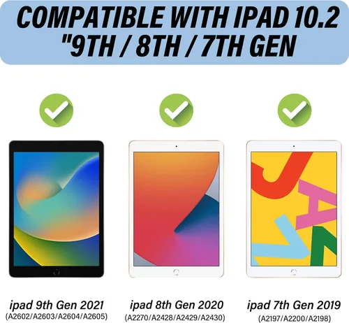 Vista 2 de Compatible con iPad de 10.2 pulgadas, Funda de 9ª/8ª/7ª Generación (2021/2020/2019) con Soporte para Lápiz/Parte Trasera de TPU Suave con Función