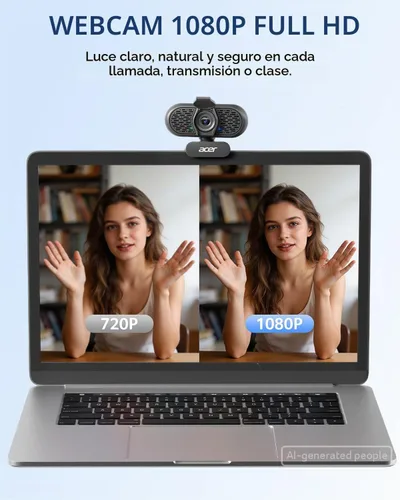 Vista 2 de Acer Cámara web A610 1080p para PC con micrófonos Cámara de computadora Negro