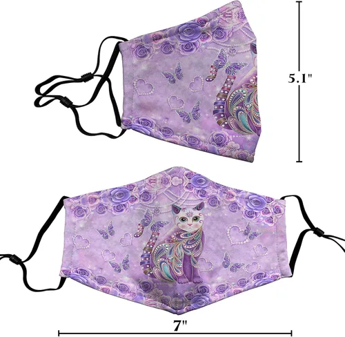 Vista 4 de 1 unids colorido gato y diamantes de imitación 3D impreso tela máscara facial con alambre de nariz para mujeres, hombres adultos amantes de gatos
