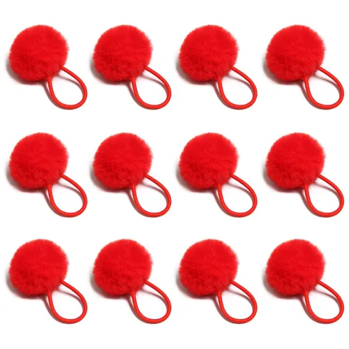 Vista 8 de SUSULU Bandas elásticas de pelo sintético de conejo con pompón para mujer, banda de goma con soporte de cola de caballo de 2.0 in, accesorios 6