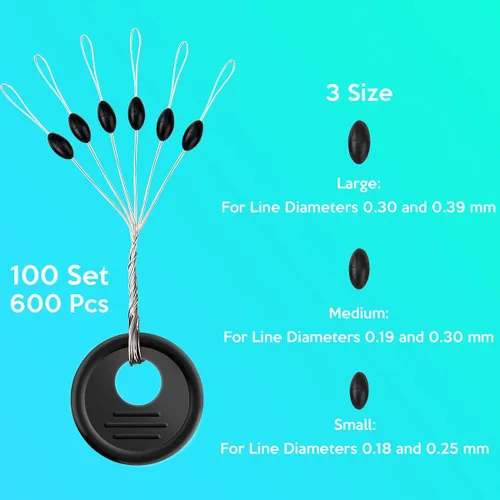 Vista 3 de Tapón de goma de pesca Bobber Peg Sinker Stopper Black Oval Bead Texas Rig Flotadores de peso detiene la durabilidad Voltear Terminal Accesorios
