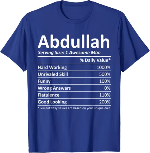 Vista 20 de ABDULLAH Nutrition Funny Birthday Personalizado Nombre Regalo T-Shirt Negro