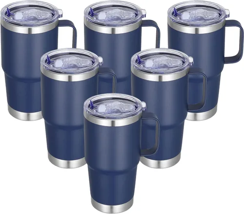 Vista 23 de Vaso térmico de acero inoxidable de 20 oz con asa, envase a granel, vasos termales metálicos aislados, taza de café de viaje con asa, vaso de doble