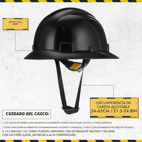 Vista 3 de 10 Pack Casco de ala completa, Casco de construcción blanco, Casco de seguridad HDPE con suspensión de trinquete ajustable de 6 puntos para hombres