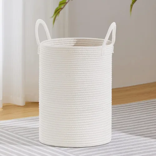 Vista 41 de VIPOSCO Cesta de lavandería tejida pequeña de 30L, color marrón y blanco