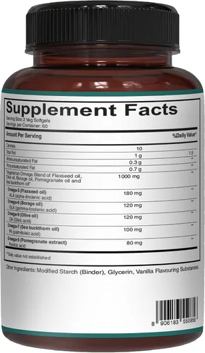 Vista 7 de Pure Nutrition Vegano Omega 3-5-6-7-9 120 cápsulas blandas 600 mg por porción de 2 cápsulas blandas Suplemento multiOmega para la salud