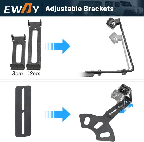 Vista 4 de EWAY Light 2.0 - Cámara de respaldo de neumáticos de repuesto para Jeep Wrangler JK Compass Commander Patriot Liberty 2007-2018, soportes ajustables