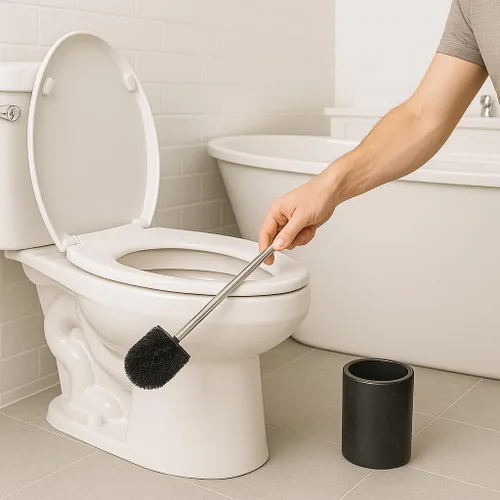 Vista 5 de Creative Home Juego de cepillo y soporte para bola de inodoro de mármol negro natural con funda de silicona, cepillo compacto de almacenamiento