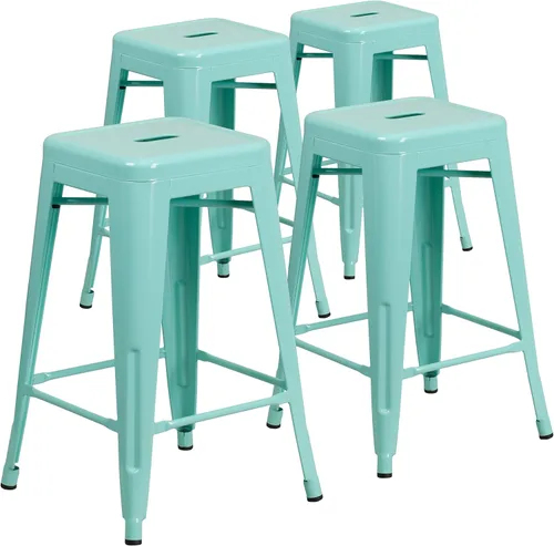Vista 19 de Taburete de 24 pulgadas de alto para interior y exterior con asiento cuadrado., Metal, Negro