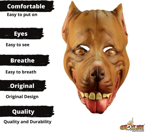 Vista 3 de Máscara de látex para perro Pitbull marrón para adulto, accesorio de disfraz de anime de dibujos animados, Marrón