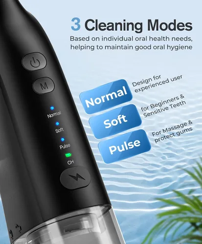 Vista 3 de Demita Irrigador dental inalámbrico para dientes, 10.1 fl oz, 3 modos, 5 puntas de chorro, púa eléctrica portátil para adultos, kit de limpieza