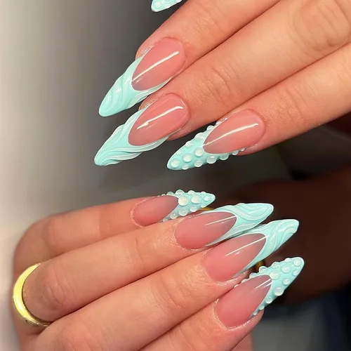 Vista 24 de MISUD Uñas a presión largas Stiletto con pegamento de plata cromada, diseño de cadena gótica Y2K acrílica 24 piezas
