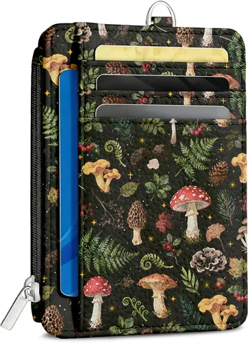 Vista 11 de Cartera delgada para mujer - Soporte para tarjetas de crédito con bloqueo RFID, cartera de piel sintética con ventana de identificación y bolsillo