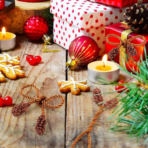 Vista 5 de 16 piezas de ataduras de guirnalda de Navidad marrón - Ataduras reutilizables y flexibles para barandillas de decoración para pasamanos