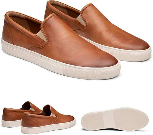 Vista 2 de Dunross & Sons Men's Fashion Sneakers, Leather Sneakers for Men, Lace-up Low Top Mens Casual Shoes, Comfortable Dress Shoes.