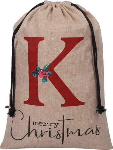 Vista 13 de Subyan Bolsa de regalo de Navidad de arpillera de 27 x 23 pulgadas, extra grande, reutilizable, personalizada, con monograma, con cordón