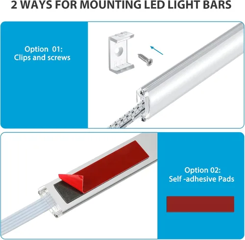 Vista 9 de Litever Kit de iluminación LED para debajo del gabinete. Color RGB y luz blanca cálida brillante. Barras de luz LED enlazables delgadas