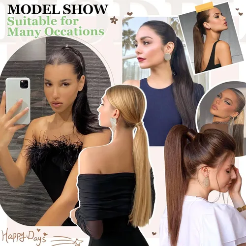 Vista 6 de Extensión de cola de caballo de 18 pulgadas, 20 pulgadas, larga, rizada, ondulada, recta, con clip, de aspecto natural, extensión de cabello