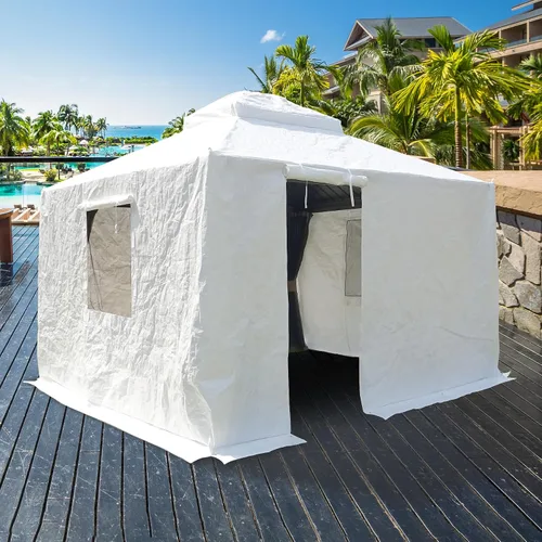 Vista 13 de Domi 2,44 m x 2,44 m Funda Universal de Invierno para Cenadores con Techo Rígido, Cubierta Exterior Impermeable con Paredes Laterales y Ventanas