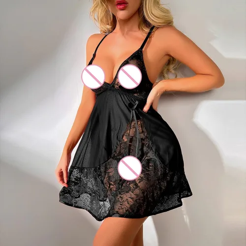Vista 3 de Disfraces exóticos para mujer, a la moda, sexy, con encaje, sin varillas, lencería de talla grande