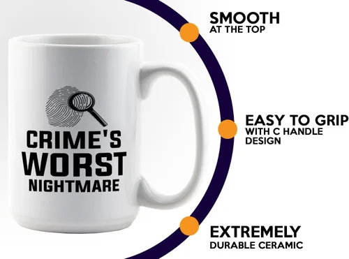 Vista 5 de Taza de café detective de 15 onzas, color blanco, crimes peor pesadilla, oficial de policía, patrulla policial, detective, policía, policía