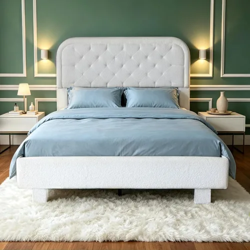 Vista 13 de VINGLI Base de cama individual para niños, cama de plataforma tapizada Boucle con cabecera ajustable, soporte de listones de madera resistente, cama